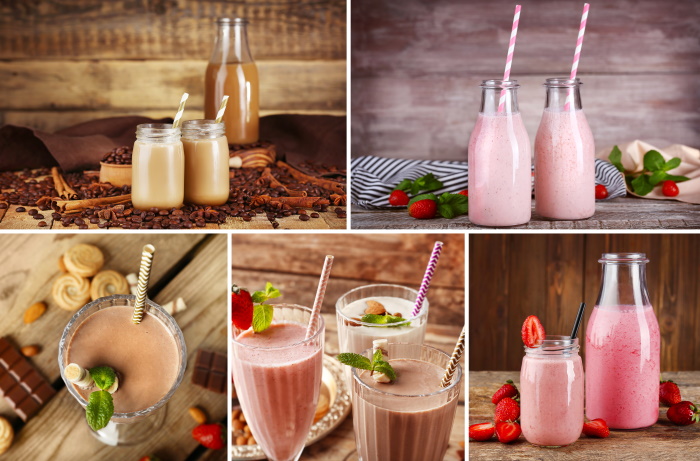 Collage of delicious milk shakes