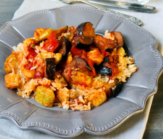 Eggplant recipe with tomatoes and peppers