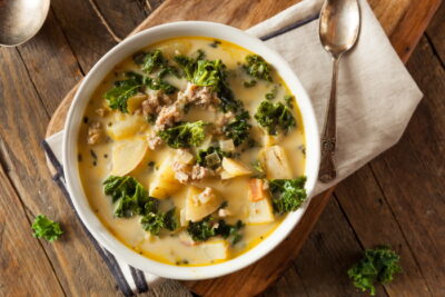 Homemade Warm Creamy Tuscan Soup with Sausage and Kale
