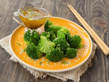 marinated broccoli with miso dressing