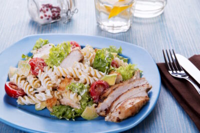Pasta Salad with chicken and avocado
