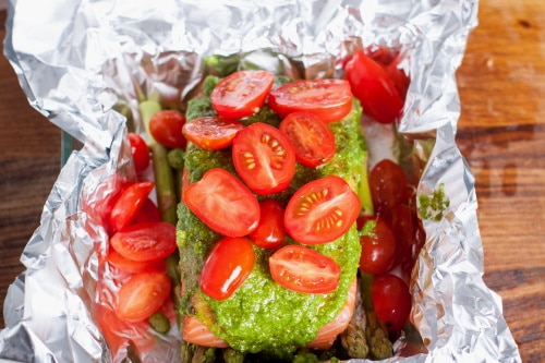 creamy pesto fish with tomatoes