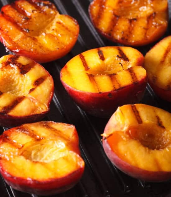 Grilled peaches on bbq