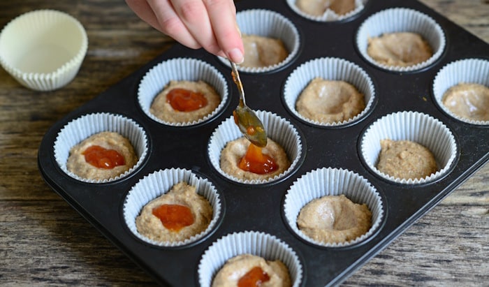 Jam muffins in pan