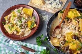 Ravioli with mushroom sauce