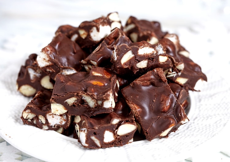 Rocky road fudge with marshmallow and nuts